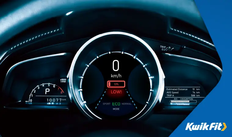 A battery warning light on in an electric vehicle.