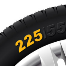 An up close vector image of a tyre with writing on it which includes the writing 225/55 R16 91V