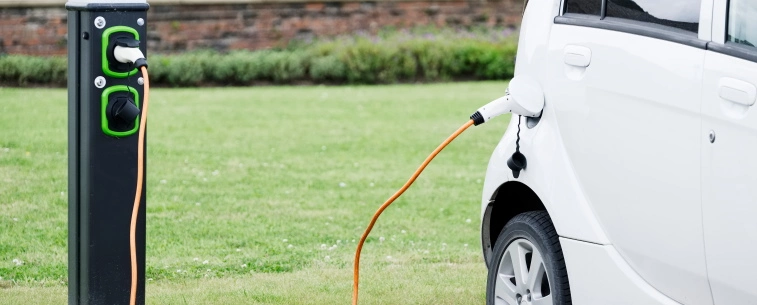 White electric car charging